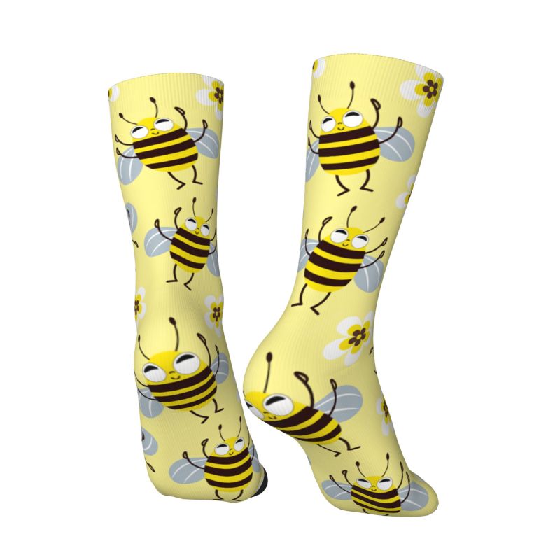 Dress Sock Men - カスタムクールメンズ面白い蜂の花柄ドレスソックスユニセックス通気性暖かい3Dプリントクルーソックス