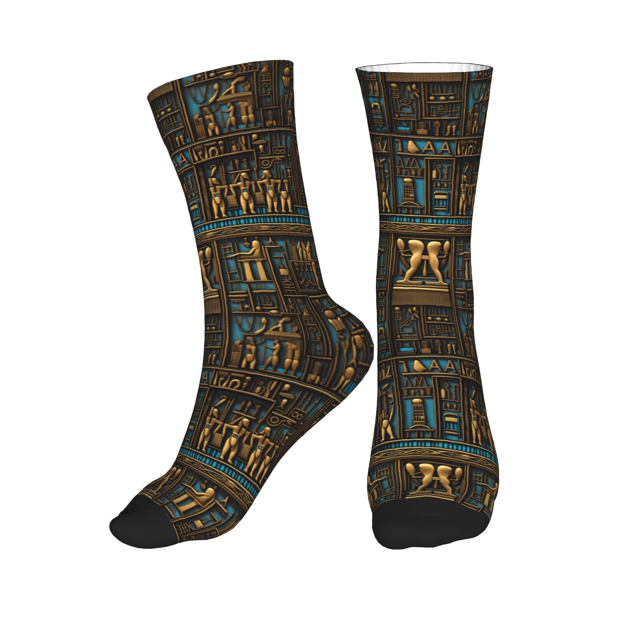 Dress Sock Men - 面白いメンズエジプト象形文字アートパターンドレスソックスユニセックス暖かい通気性のある3Dプリントクルーソックス