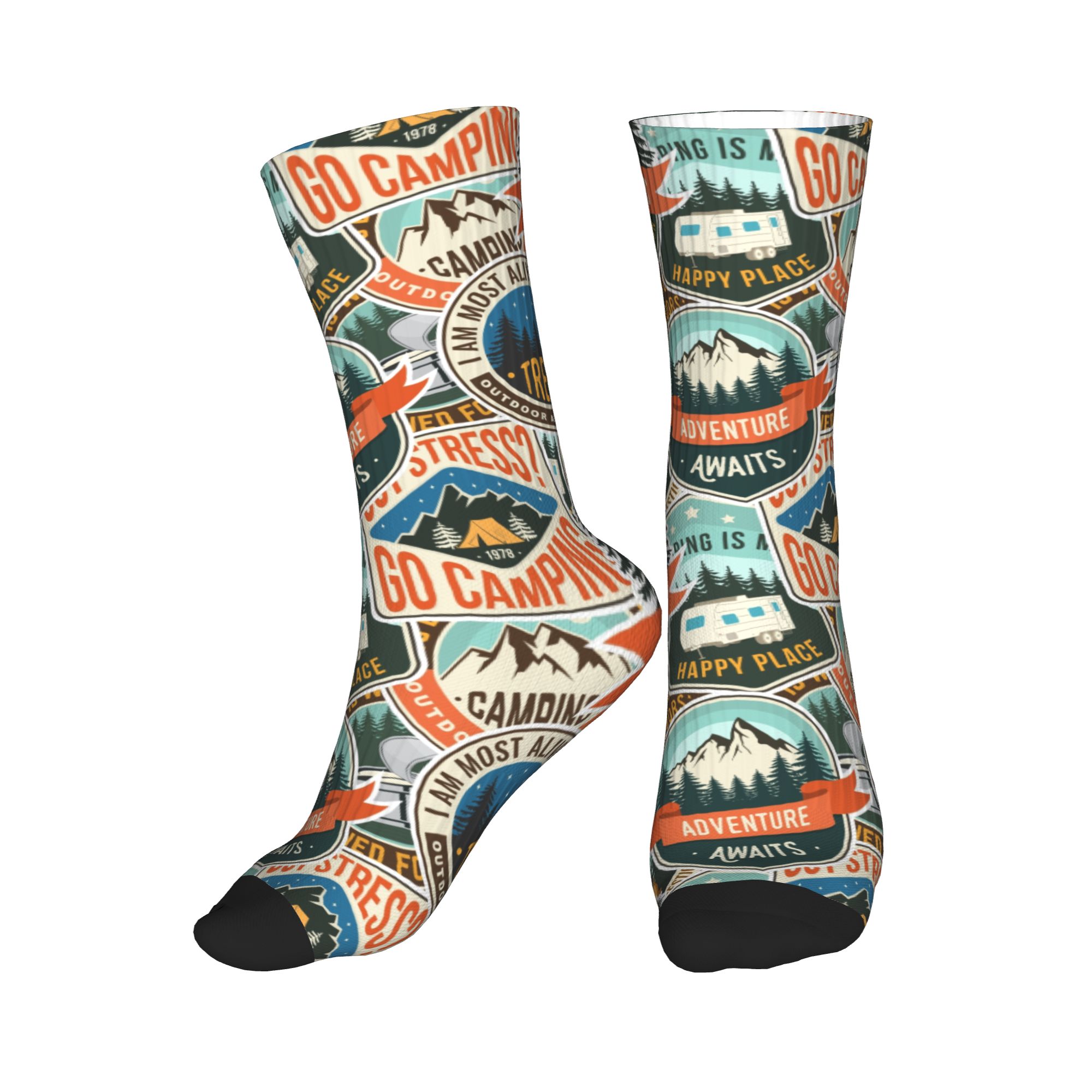 Dress Sock Men - ファッションメンズヴィンテージマウンテンキャンプバッジアウトドアシームレスプリントドレスソックスユニセックス通気性暖かい3Dプリントクルーソックス