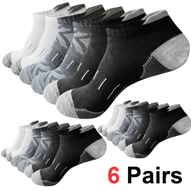 Athletic Sock Cushion - 6/12足組 クッション性のあるアスレチックアンクルソックス 通気性のあるメッシュ素材 吸湿発散性 ローカット アーチサポート付き