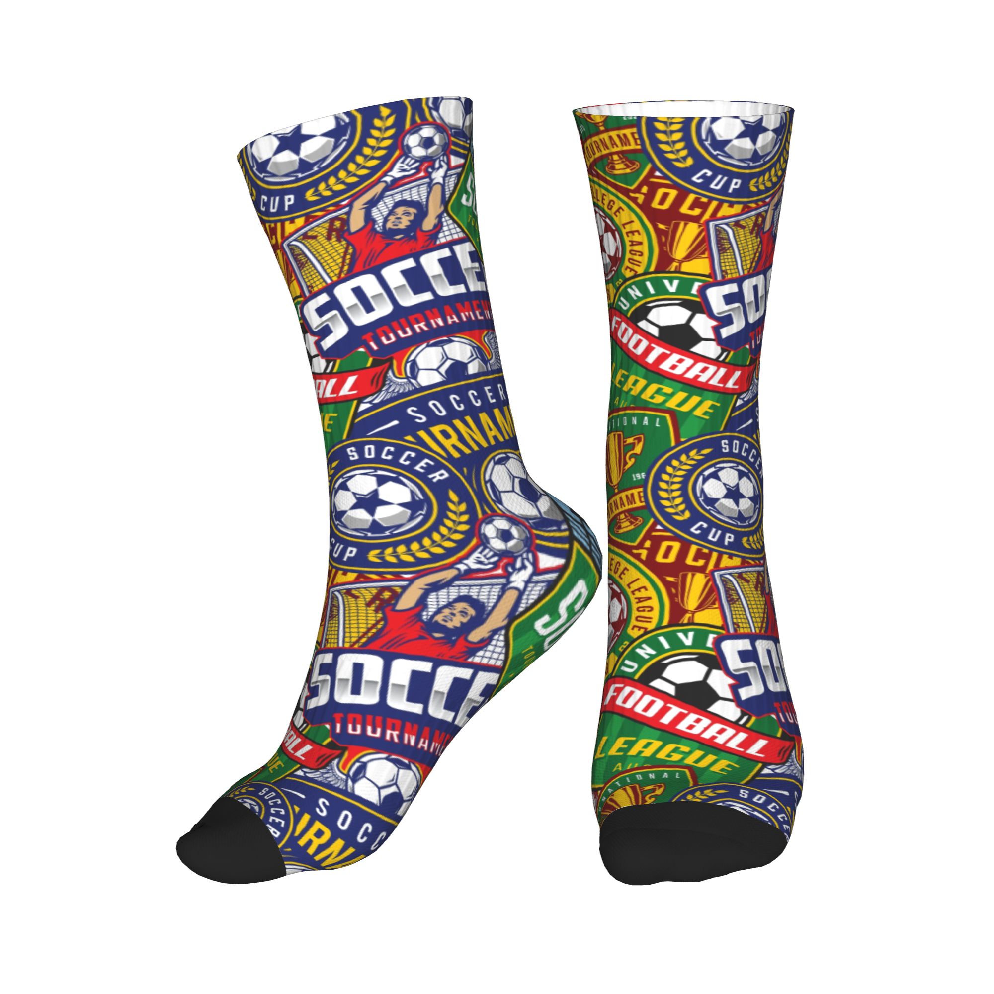 Dress Sock Men - レトロサッカーバッジ緑赤スポーツシームレスプリントドレスソックス男性女性暖かいファッションクルーソックス