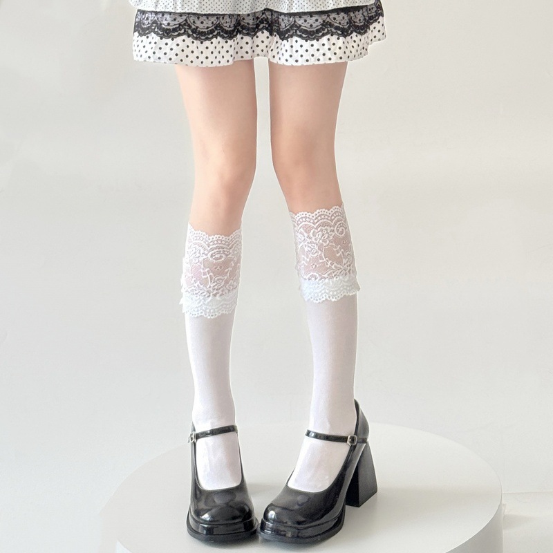 春・秋用ホワイトレースフリルミッドカーフソックス、メイラード - Boot Sock Slouchy のレビューと価格