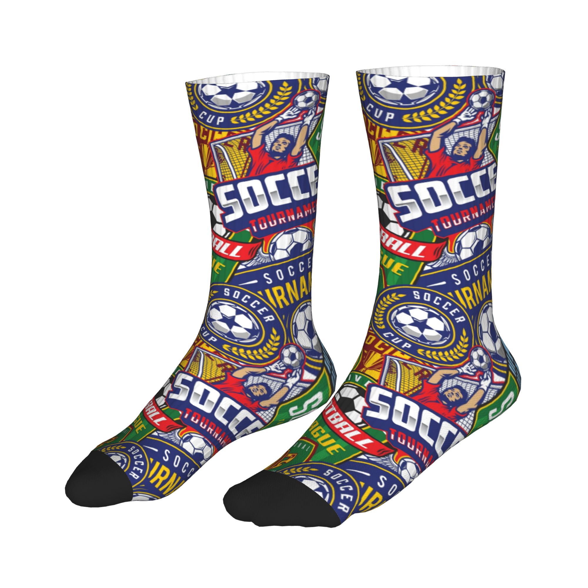 レトロサッカーバッジ緑赤スポーツシームレスプリントドレスソッ - Dress Sock Men のレビューと価格